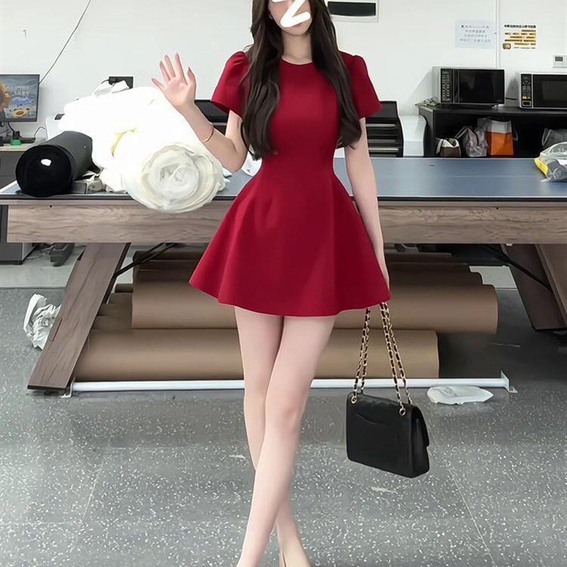 红色连衣裙女夏季法式订婚礼服敬酒服平时可穿红裙子收腰显瘦短裙