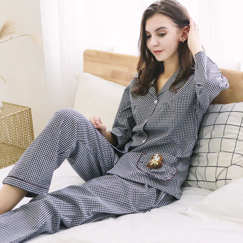 女士睡衣春秋款纯棉长袖格子2024年新款薄款春夏季棉布家居服套装