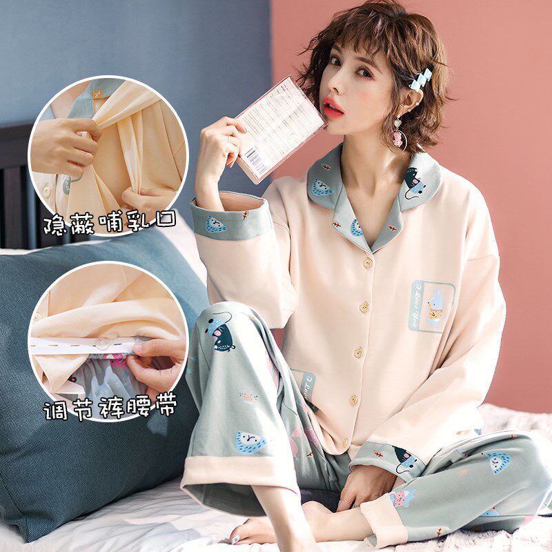 春秋季月子服纯棉长袖长裤孕妇睡衣夏季哺乳加大码家居服套装喂奶