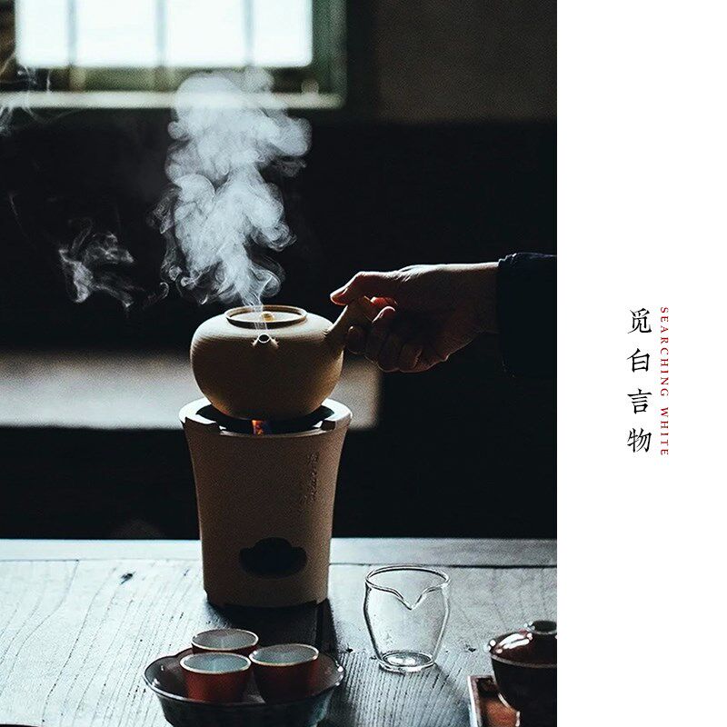 觅白泥炉摹古炭烧水砂铫侧把手工夫E雕刻茶副榜玉书煨太湖石文人