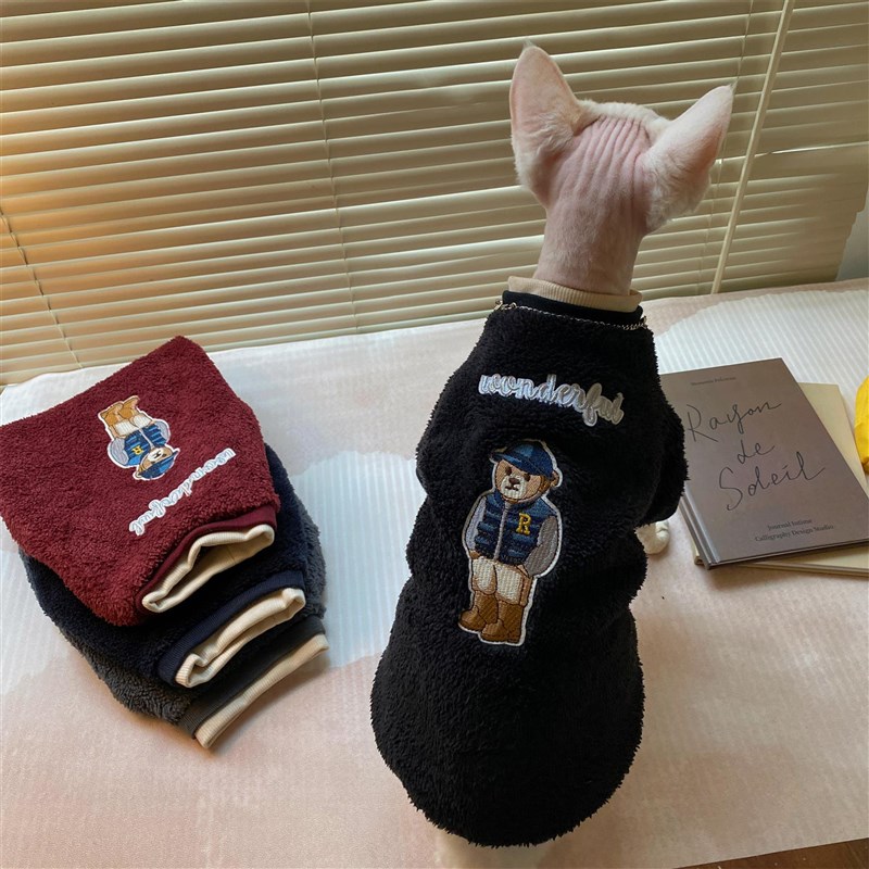 冬斯芬克斯无毛猫衣服德文特厚加绒刺绣卫衣护肚小猫狗狗外套韩国