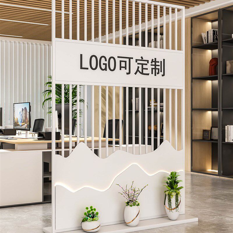 办公室屏风隔断公司前台形象墙定制入口I落地移动入口隔断发光标