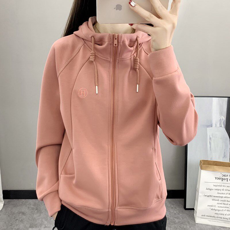 2025年春秋季连帽卫衣女士拉链开衫运动休闲时尚百搭针织薄款外套