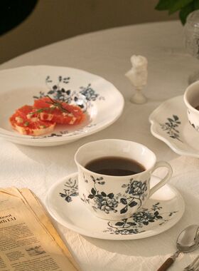 中古风法式陶瓷青花餐具 西餐具 意面盘咖啡杯碟甜点盘组合子欧式