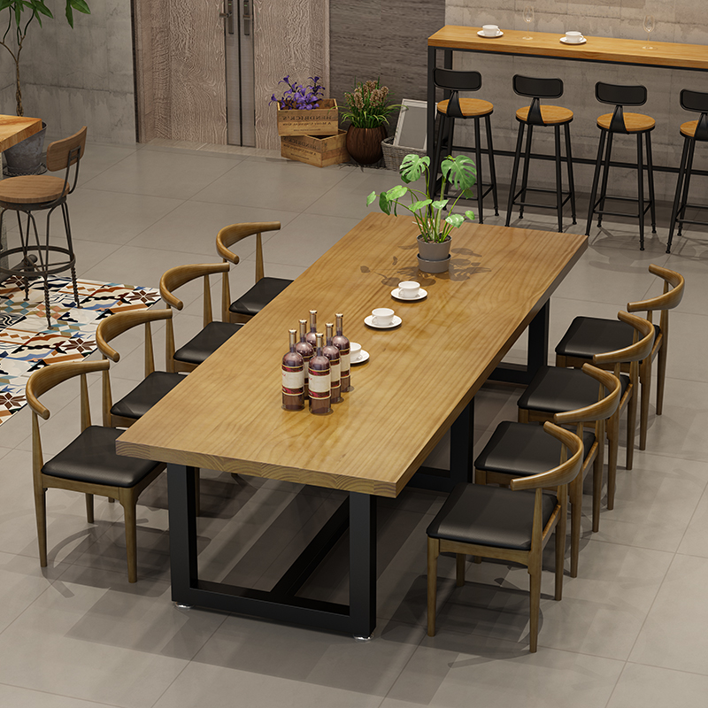 复古工业风实木餐桌酒吧清吧饭店烧烤店咖啡厅餐桌长方形桌椅组合