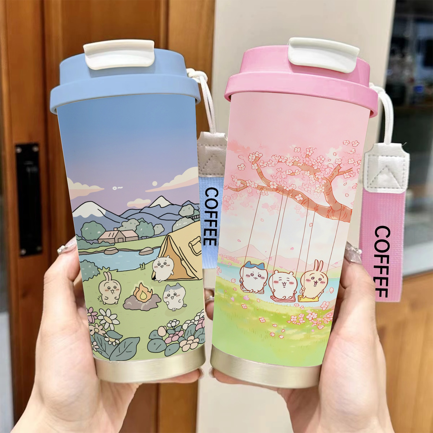 保温杯女生高颜值2025新款吉伊卡哇小八乌萨奇定做瓶咖啡水杯吸管