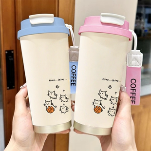四只可爱小猫保温杯女高颜值大容量咖啡杯子办公室2025新款ins风