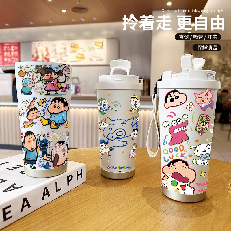 蜡笔小新可爱不锈钢保温杯女生高颜值2025新款水杯便携直饮随行杯