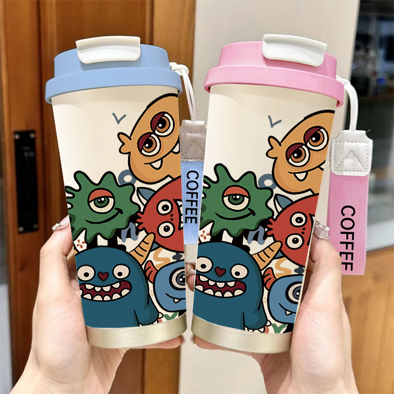 可爱怪兽大学保温杯女高颜值大容量咖啡杯子办公室2025新款ins风