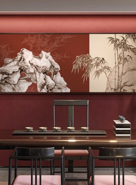 新中式客厅沙发背景装饰画别墅样板房石竹双清图大幅尺寸挂画