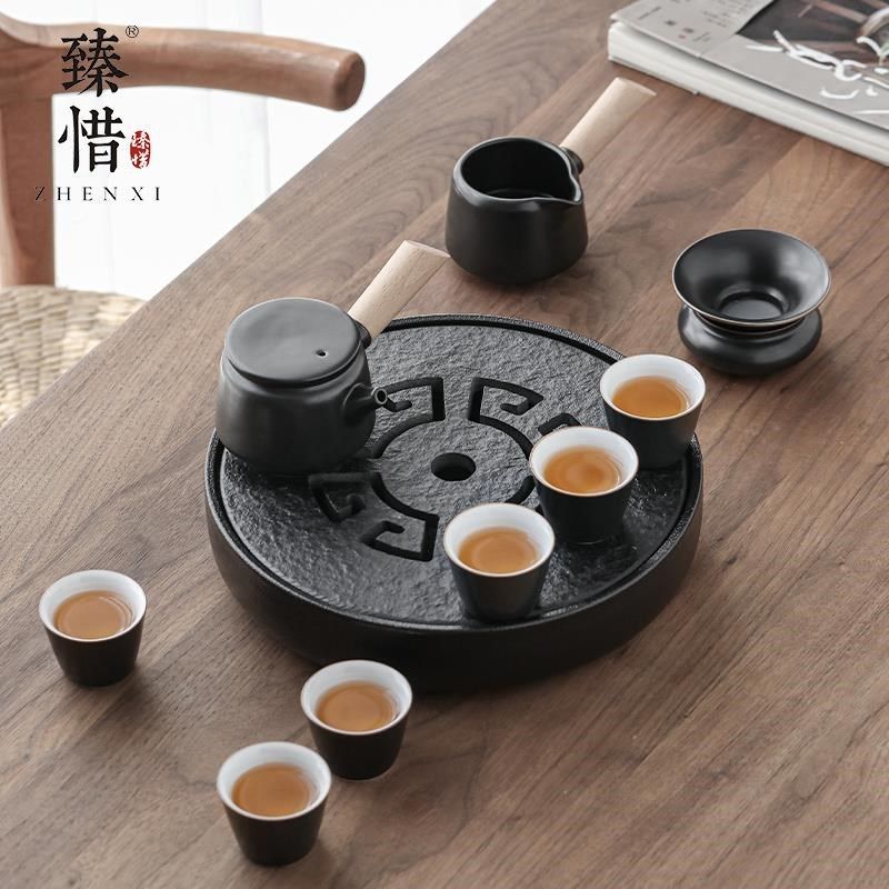 现代黑陶功夫茶具套装家用简约办公室会客厅乌金石茶盘小茶台