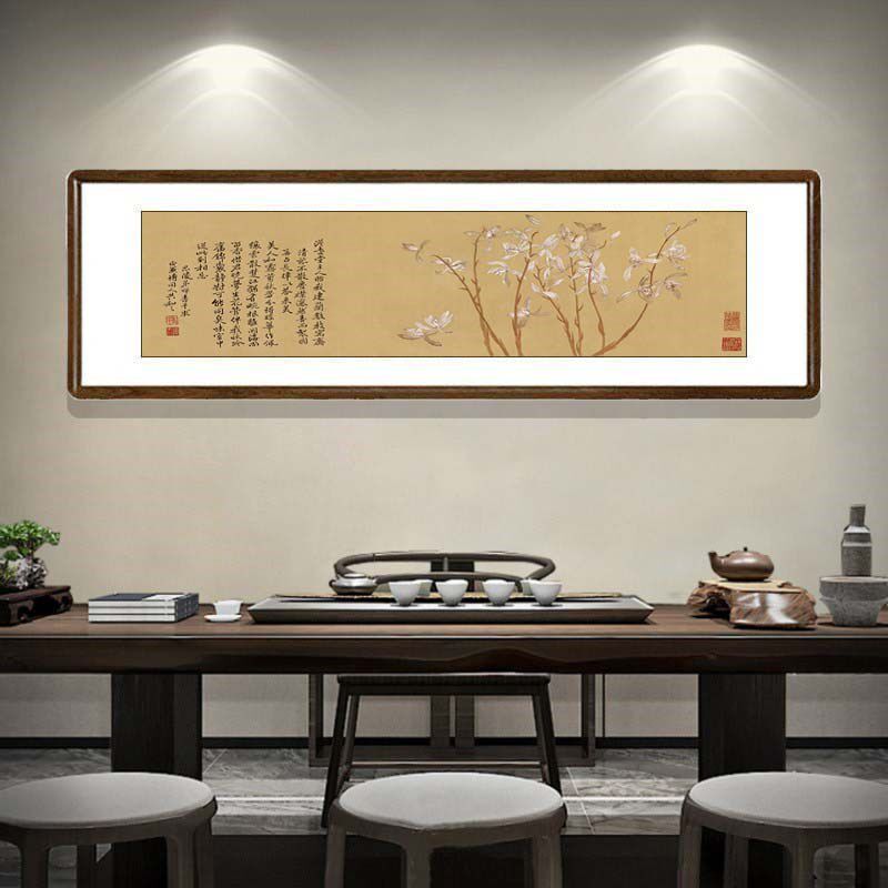 国画中式客厅兰花装饰画办公室有框字画书房卧室挂画恽寿平九兰图