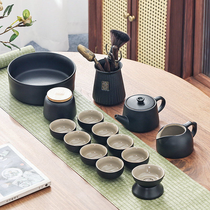 黑陶功夫茶具套装家用个性日式茶杯盖碗泡茶壶茶道杯洗便携包定制