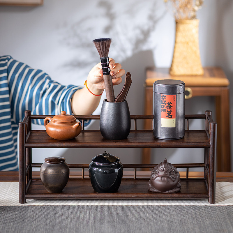 双层茶杯架子桌上茶具收纳架功夫茶壶架摆件展示架中式小型博古架