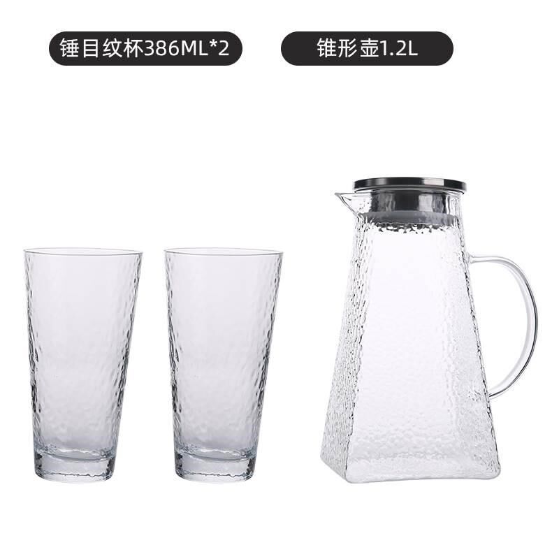 耐高温冷水壶套装家用玻璃凉茶壶瓶泡凉白开水杯大容量锤纹凉水壶