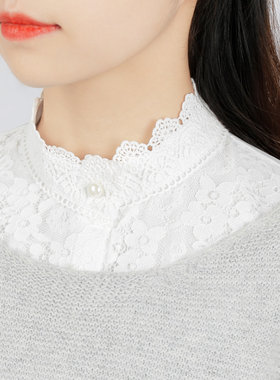 假领子女百搭假领冬季白色蕾w丝衬衫装饰打底高领配毛衣花边假衣