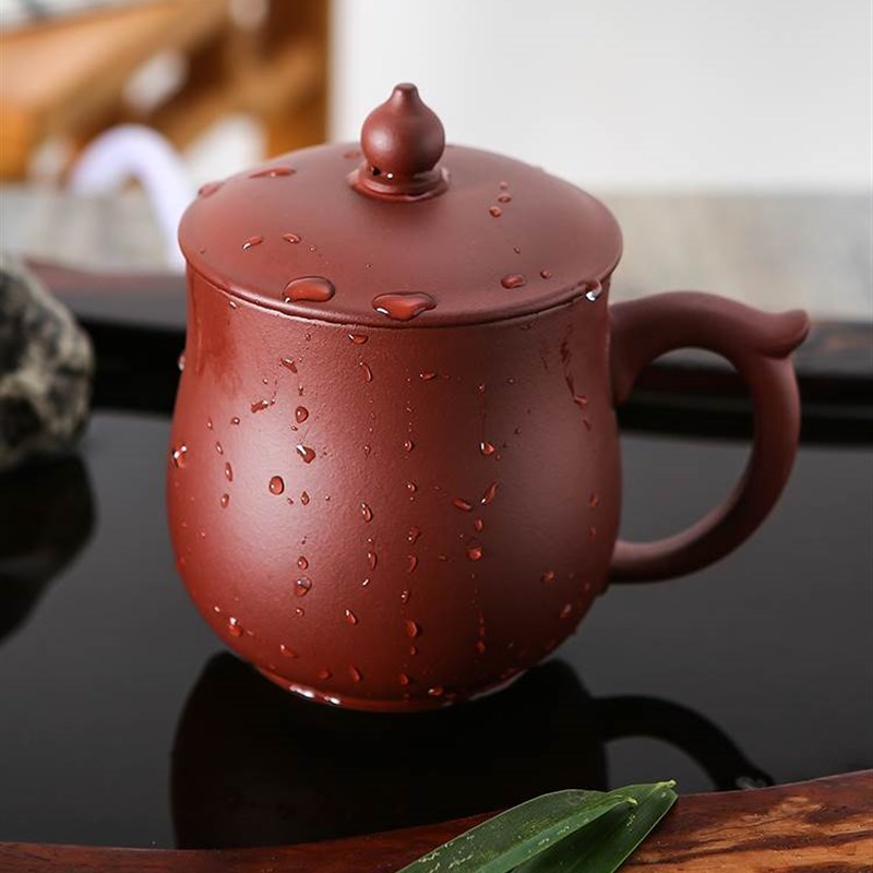 陶纹山屋 全手工紫砂杯名家带盖杯子 宜兴原矿定制刻字泡茶茶杯
