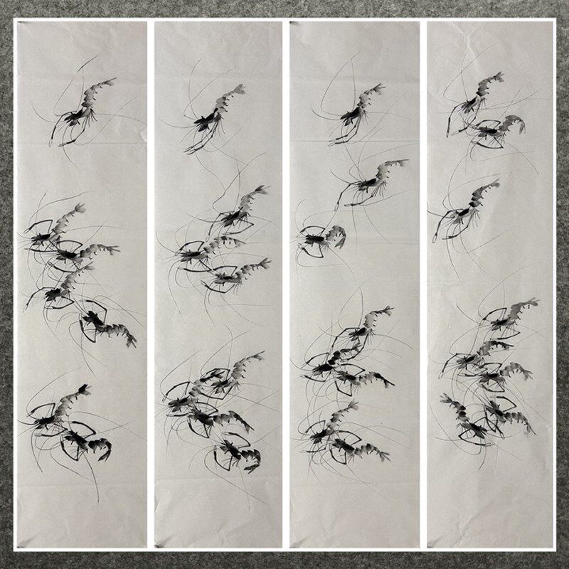 墨香村条幅d精品装饰套画国画动物花鸟画纯手绘四条屏虾龙虾图02