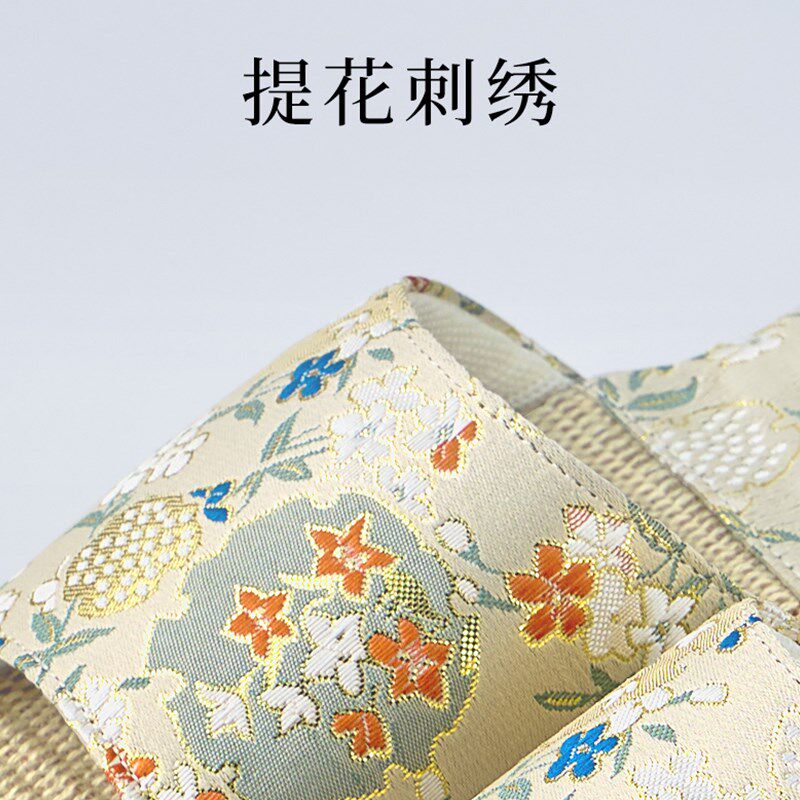 新中式国风刺绣高级感女春夏四季家居用防滑牛筋底开口亚麻凉拖鞋