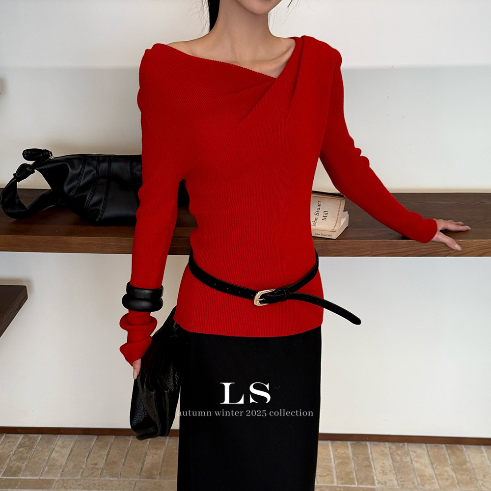 【勺一橘】黑标极简大牌女装2025新款极简时尚修身针织毛衣S6009#