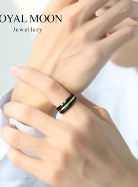 戒指男潮牌黑金双色可刻字高级感钨金素圈女食指戒潮流百搭