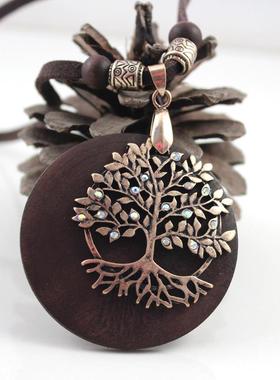 SUMNI美拉德风复古许愿树木项链吊坠木质配饰女毛衣链长款