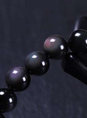 天然双眼黑曜石手链8-20mm彩虹眼灵动猫眼水晶佛珠黑耀石单圈手串