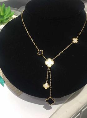 高级感大小双面四叶幸运草项链女锁骨链流苏吊坠时尚个性饰品百搭