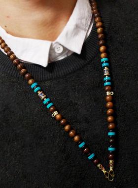 泰国佛牌链子天然花梨木质男女长款紫檀佛珠项链两三挂吊坠挂链