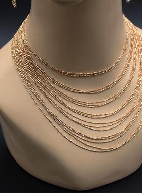 金丝耳环项链首饰套装欧美个性夸张锁骨链女多层金属流苏配饰品