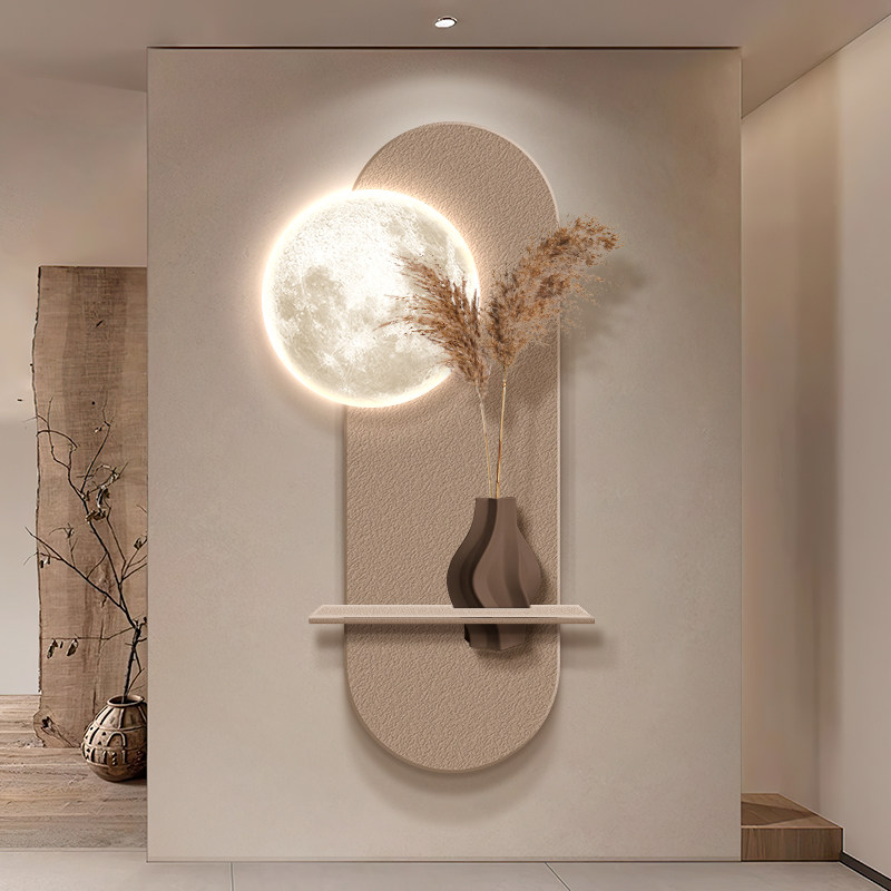 侘寂风玄关装饰画极简约现代高级感壁F画灯入户正对门走廊过道挂