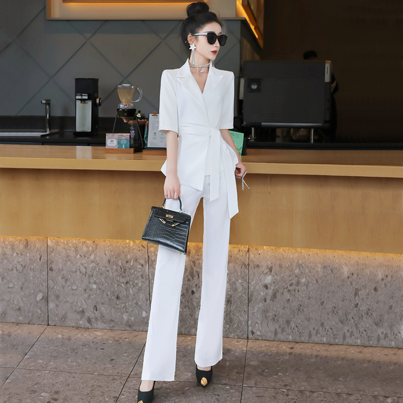 高级感职业西装套装女夏季2023新款时尚气质女神范白色西服两件套