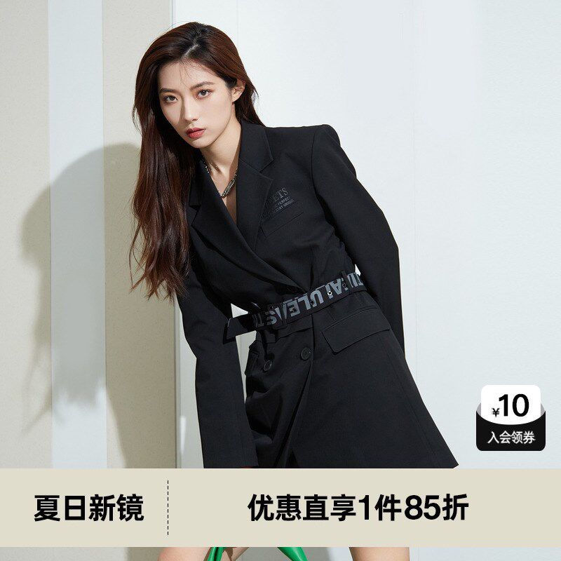U/TI黑色率性西装连衣裙女时尚百搭通勤风休闲裙尤缇2024春季新款