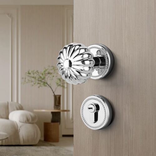 法式金色门锁室内卧室房门锁静音老铁门分体双开美式南瓜球木门锁