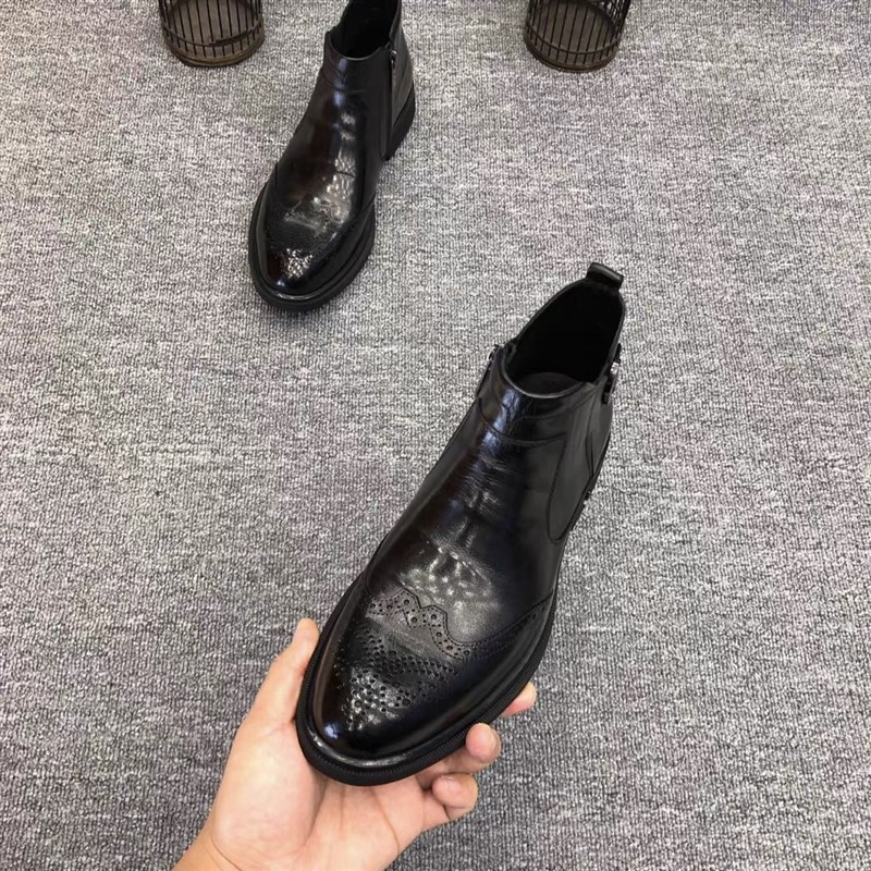 8888新品男士休闲商务软皮板鞋新款高筒男士黑色双拉炼休闲男皮鞋
