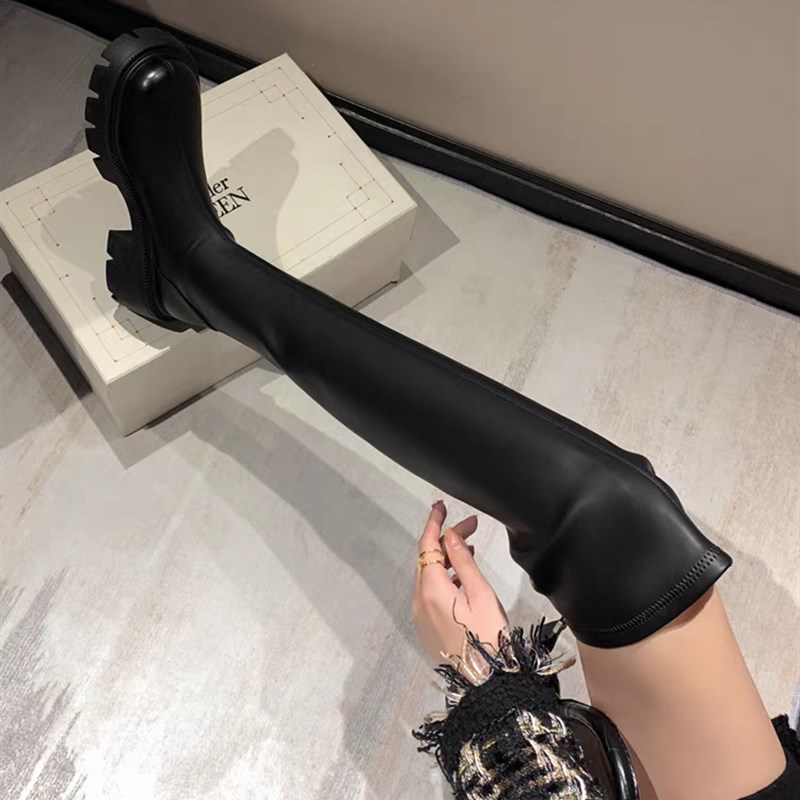真~典撤柜~过膝靴女显瘦新款弹力靴子厚底粗R跟长筒长靴689
