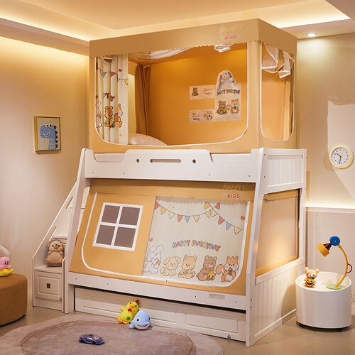 新款带窗卡通子母床上下铺蚊帐遮光防蚊安全保护拉链开门加厚支架