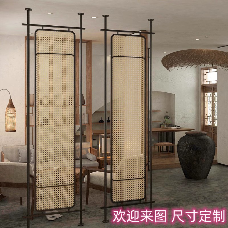 藤编屏风隔断办公室饭厅酒店w大堂隔断可定制民宿侘寂风玄关隔断