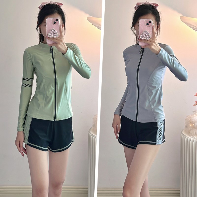 游泳衣女款2025新款微胖女孩遮肉长袖防晒冲浪服T女士保守分体长