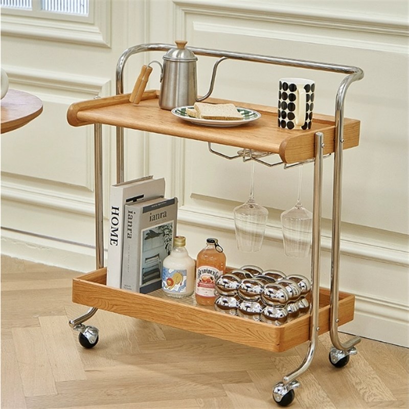 中古小推车实木边几客厅茶几沙发移动推车置物架小户型茶几餐车