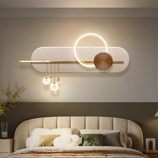 奶油风卧室床e头装 饰画客厅沙发背景墙侘寂风立体发光壁画主卧挂