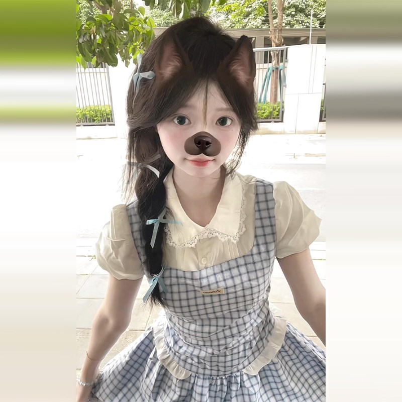 学院风蓝色假两件连衣裙子女夏季2025新款设计感甜美气质公主短裙