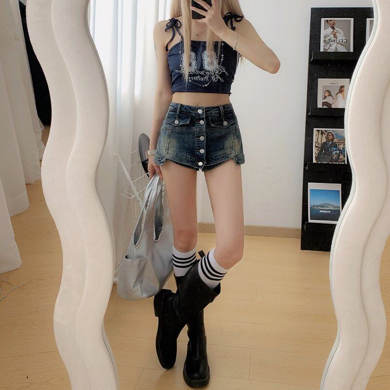 美式复古水洗高级感牛仔短裤女2025夏季辣妹纯欲高腰显瘦a字包臀