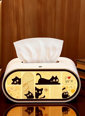 创意小猫灯光纸巾盒摆件