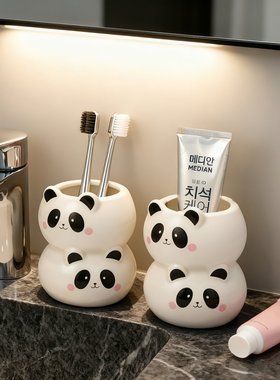 轻奢熊猫陶瓷收纳摆件