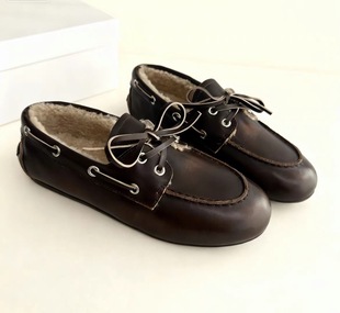 东莞miu家乐福鞋加绒牛皮复古冬季新款小众一脚蹬时尚软底女单鞋