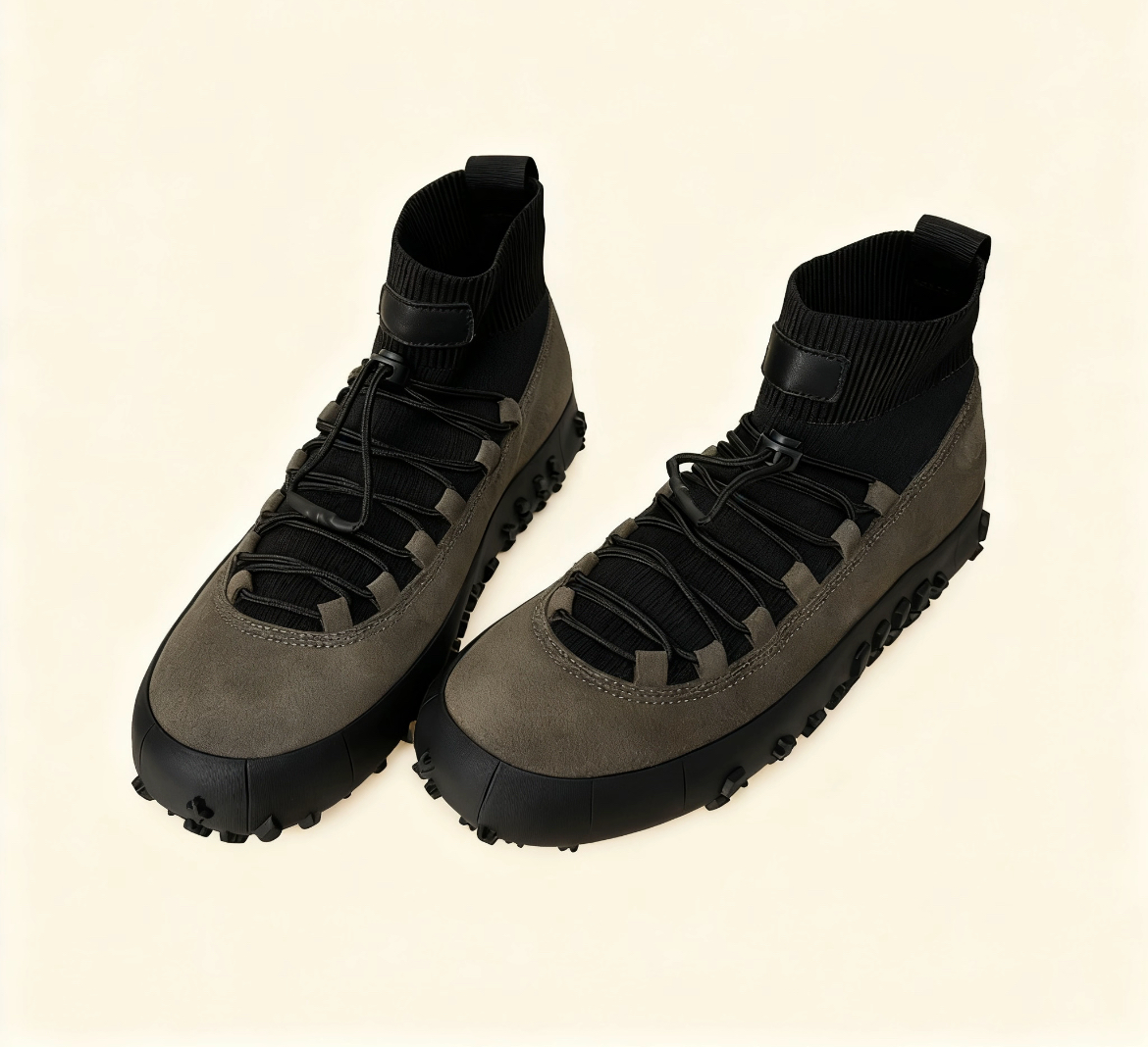 2025户外拼接飞织厚底女鞋真皮抽绳束口增高通勤运动 休闲登山鞋