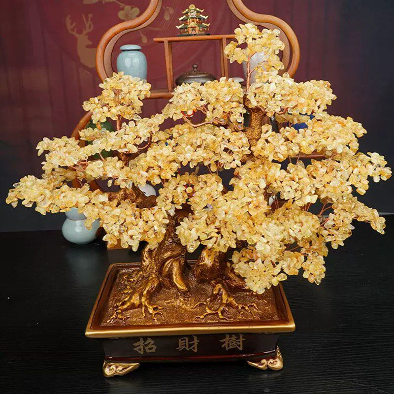 天然黄水晶大号招财发财摇钱树摆件家居客厅乔迁店铺公司开业礼品