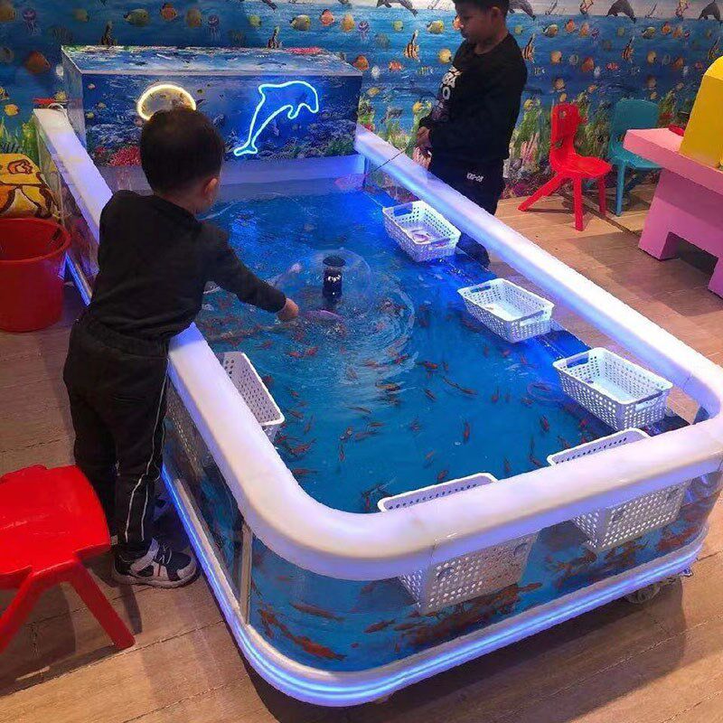 小孩捞鱼池玻璃钢喂奶p鱼池商场广场摆摊夜市游乐场儿童钓鱼池商