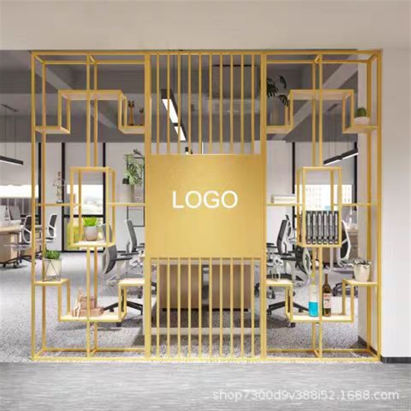 公司隔断墙置物架办公室铁艺屏风隔断简约镂空展示架客厅花架书架